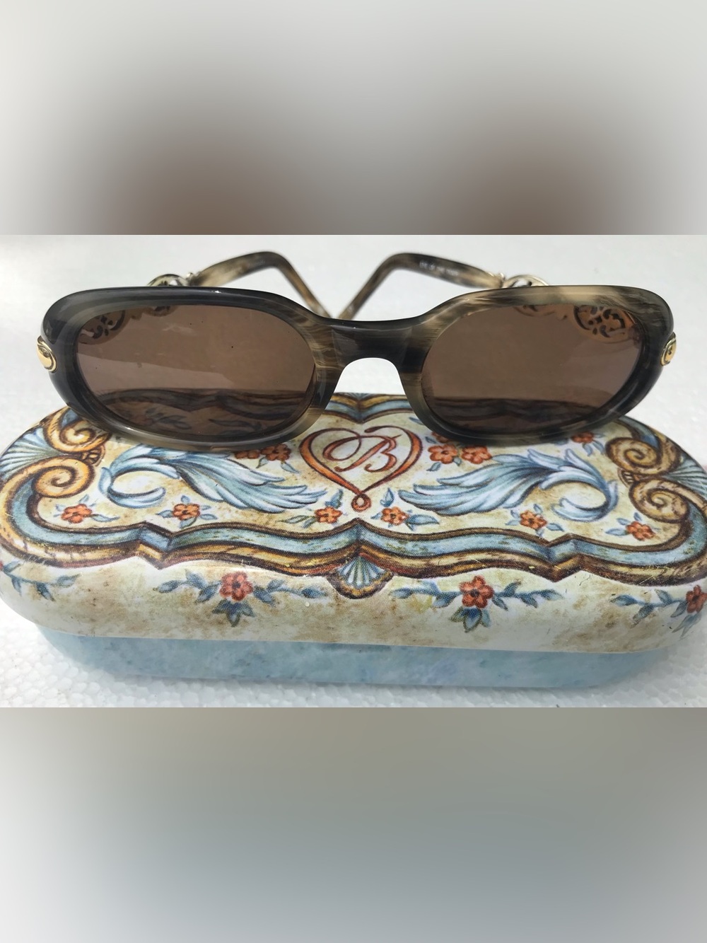 Brighton Translucent Gray-Brown Sunglasses with Floral Hard Case